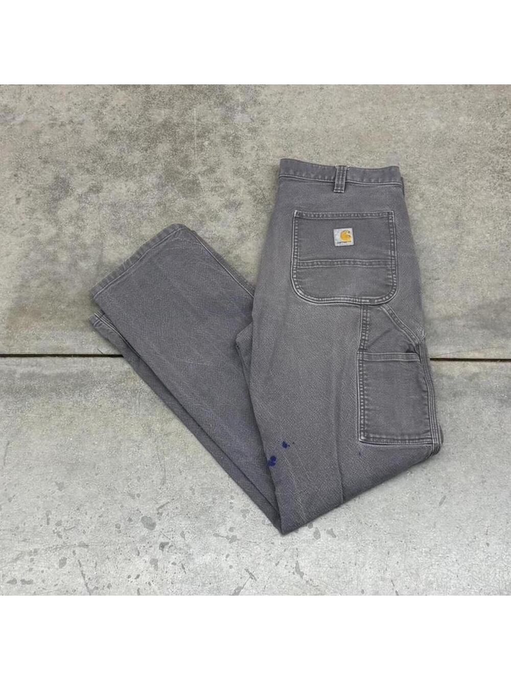 vintage carhartt faded grey relaxed baggy fit dungaree cargo pants size 34 x 32